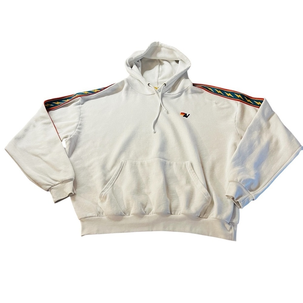 Aviator Nation White Hoodie with Multicolor Stripes Size Medium